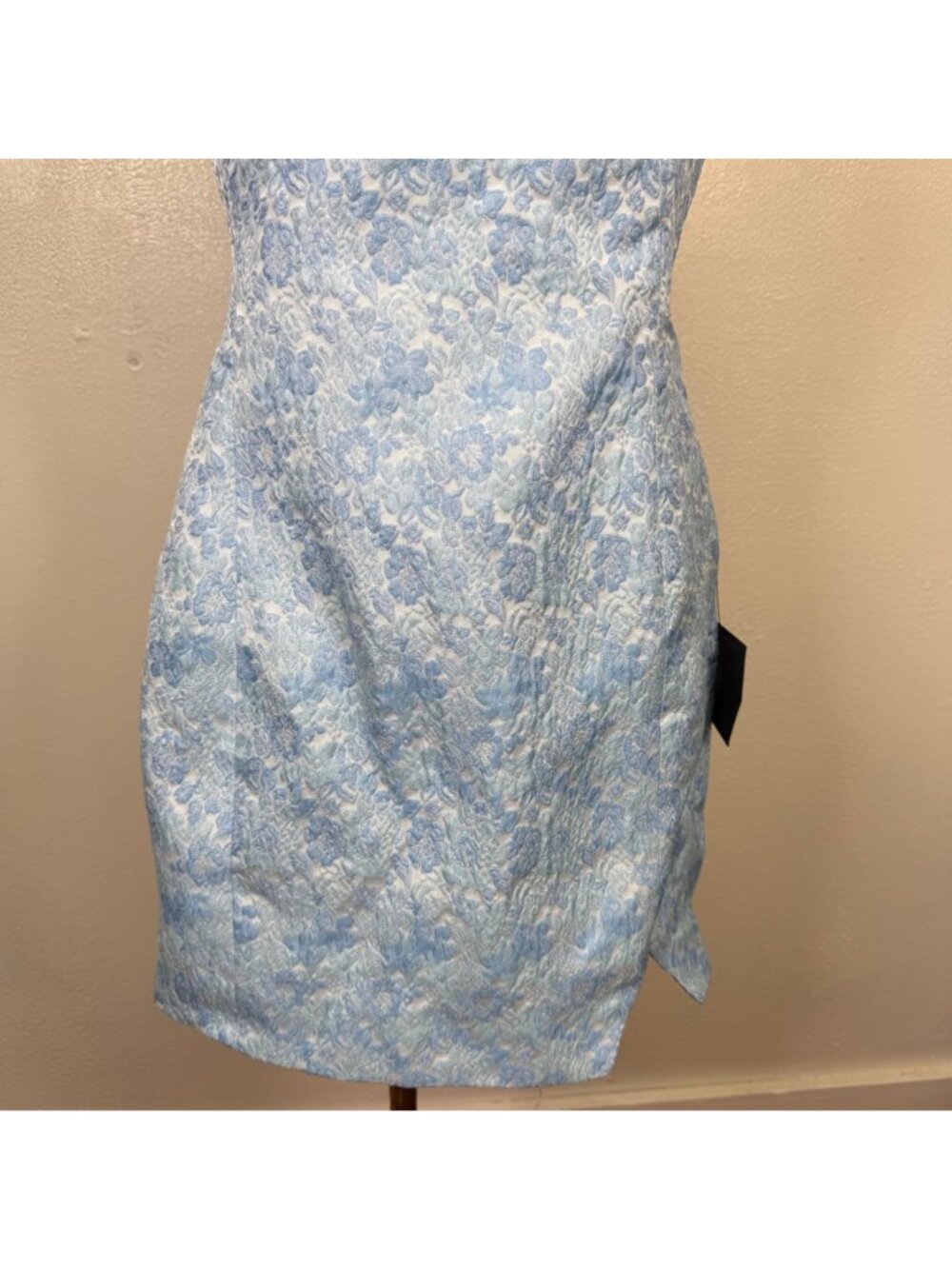 Lulus Delicate Destiny Light Blue Jacquard Strapless Mini Dress Bodycon Medium - Picture 12 of 16